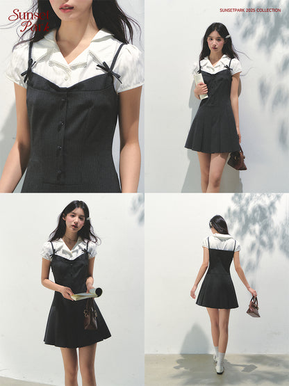 Layered-Look Collared Cami Dress