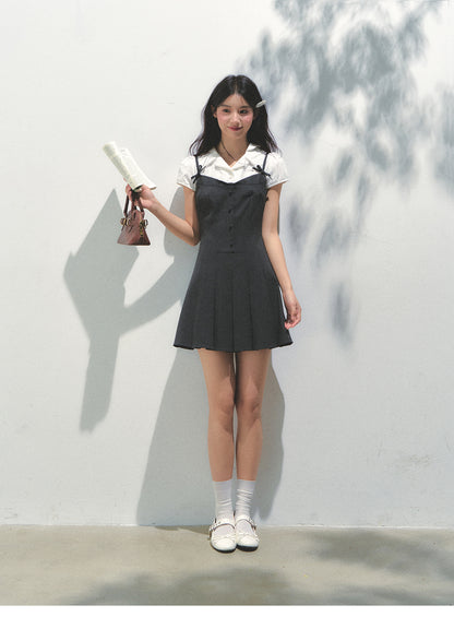 Layered-Look Collared Cami Dress
