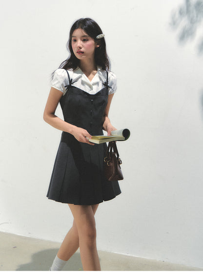 Layered-Look Collared Cami Dress