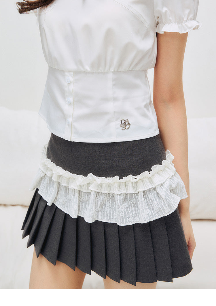 Puff Sleeve Bustier Blouse With Logo Charm
