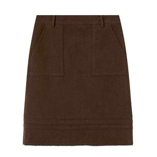 Wavy Edge Faux Leather Straight Midi Skirt