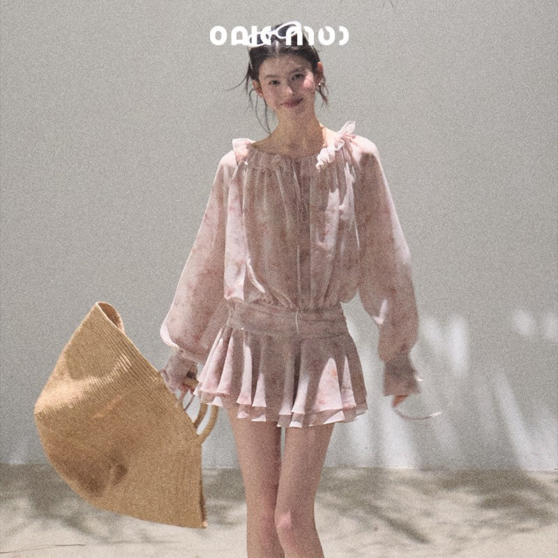 Smudge Print Fluid Chiffon Dress