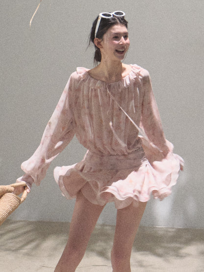 Smudge Print Fluid Chiffon Dress