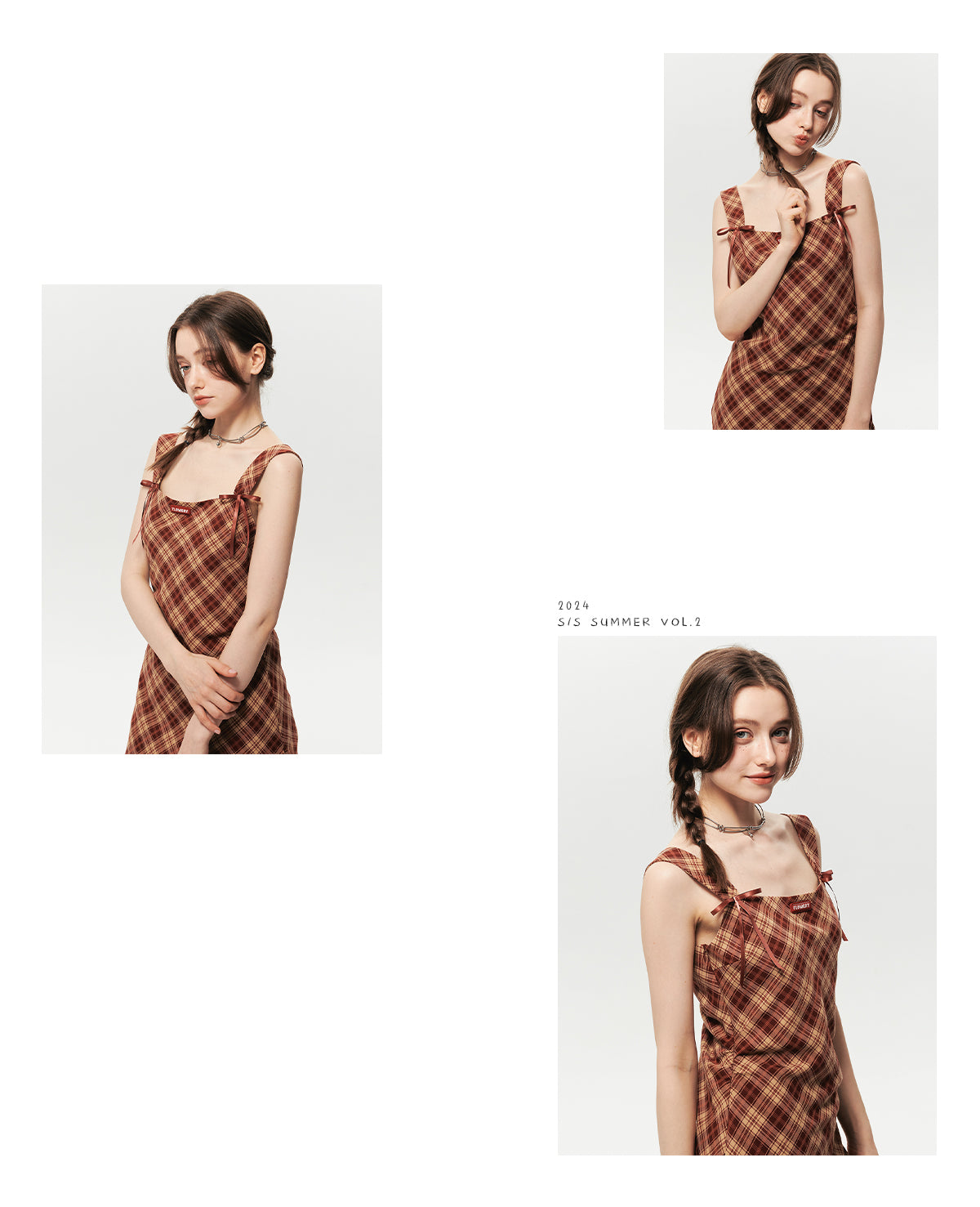 Asymmetrical Strapped Dress In Diamond Plaid With Bow Detail