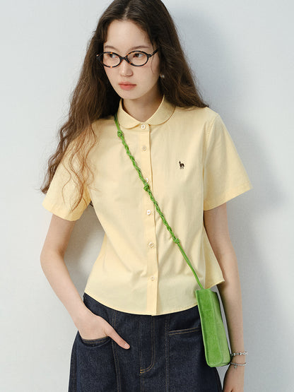 Round Collar Short-Sleeve Embroidered Shirt