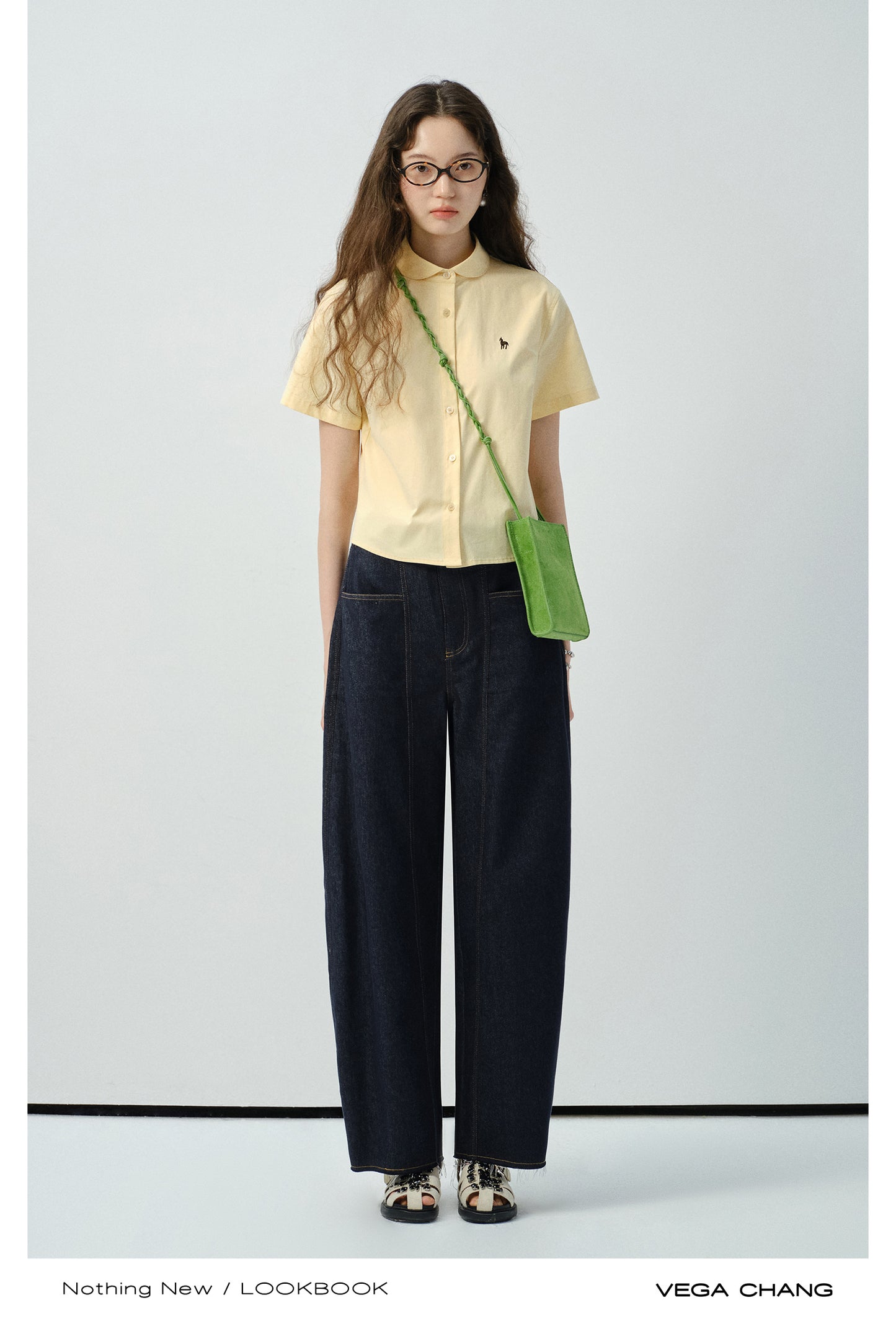 Round Collar Short-Sleeve Embroidered Shirt