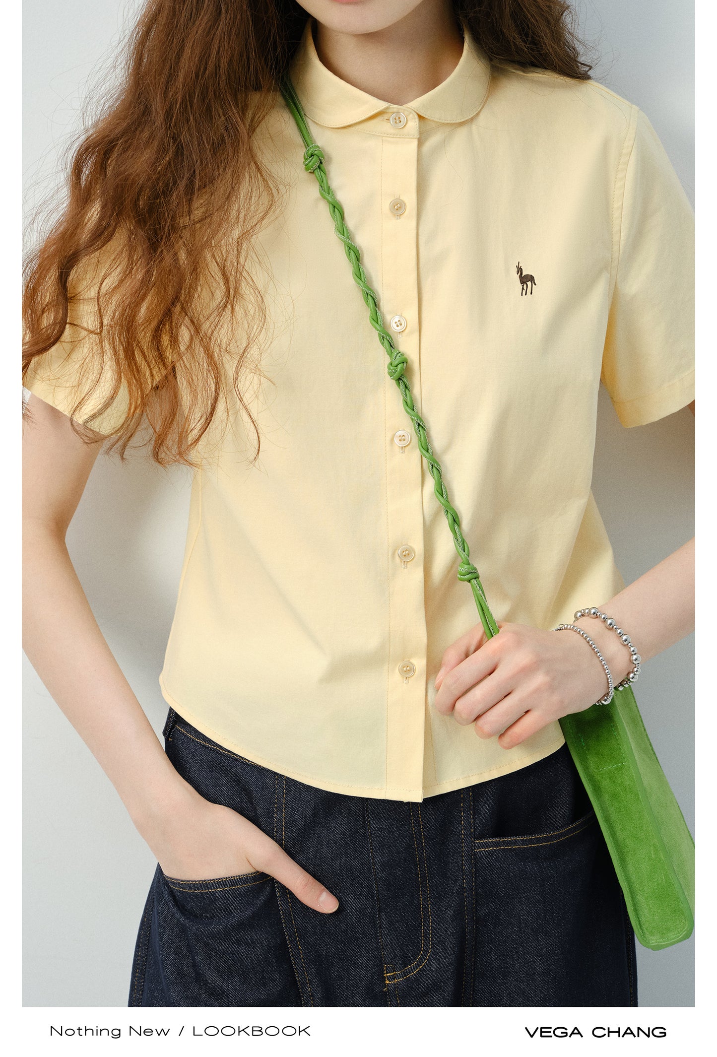Round Collar Short-Sleeve Embroidered Shirt