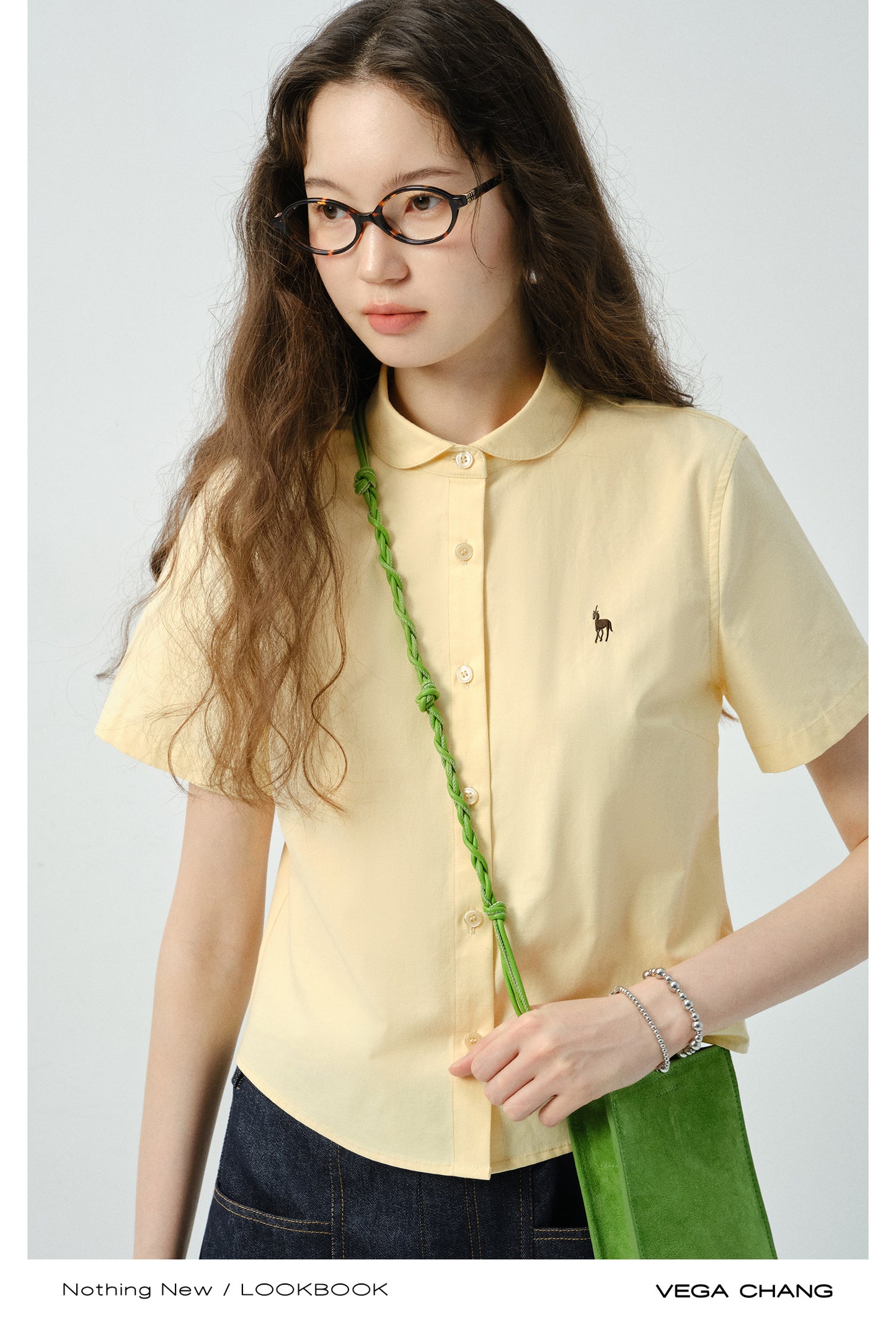 Round Collar Short-Sleeve Embroidered Shirt