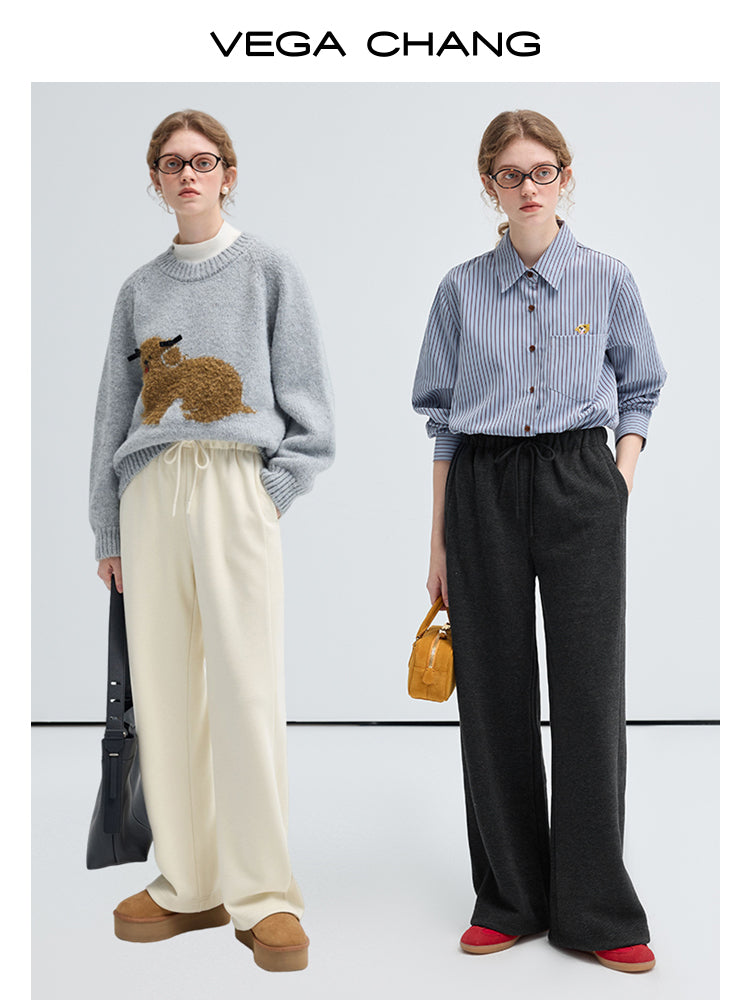 Relaxed Fit Acetate-Wool Blend Pants