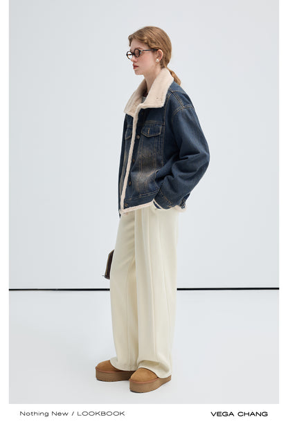 Relaxed Fit Acetate-Wool Blend Pants