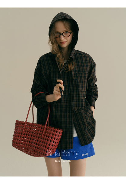Hooded Plaid Cotton Overshirt
