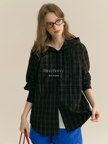 Hooded Plaid Cotton Overshirt