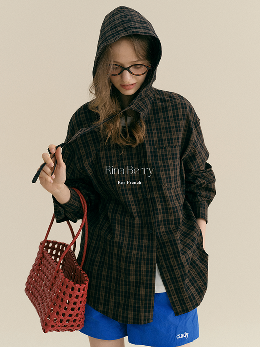 Hooded Plaid Cotton Overshirt