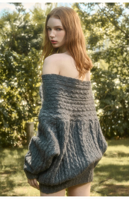 Slouchy Off-Shoulder Knit Top, Skirt & Shorts