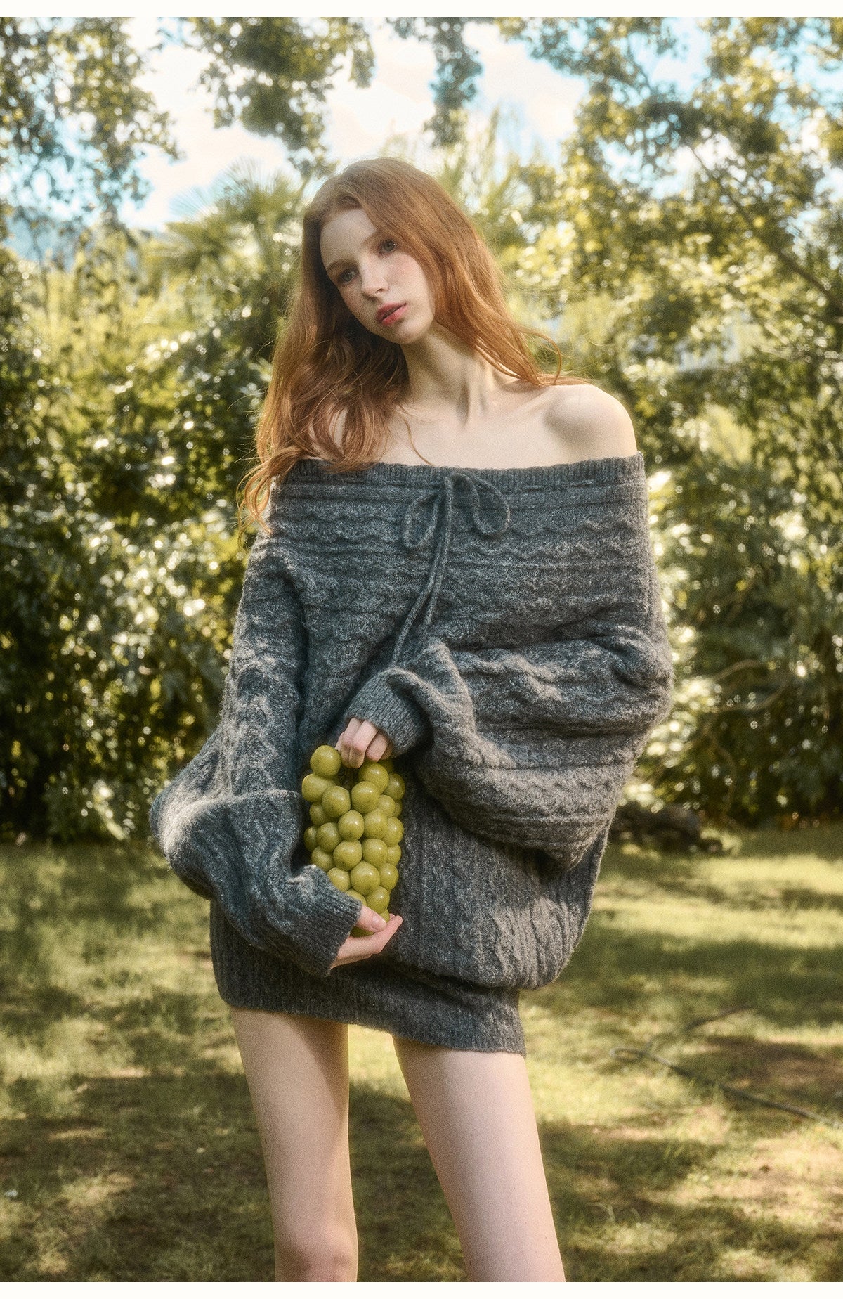 Slouchy Off-Shoulder Knit Top, Skirt & Shorts