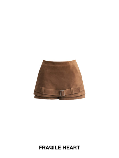 Faux Suede Mini Skirt With Hem Belt Accent
