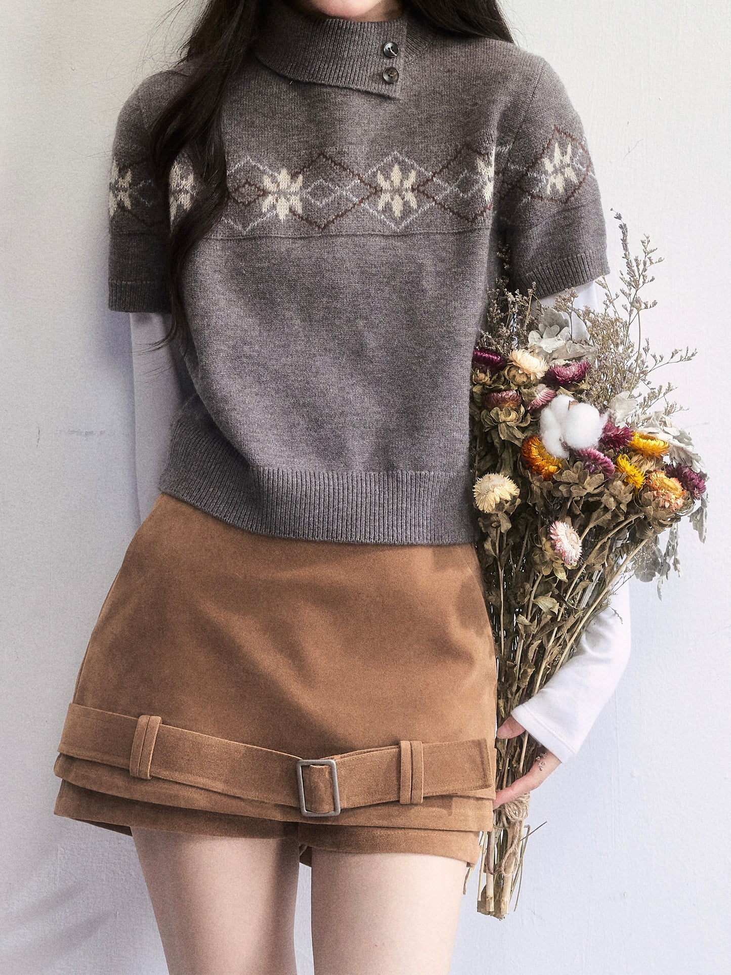 Faux Suede Mini Skirt With Hem Belt Accent