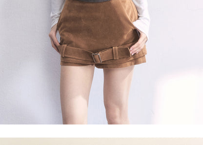 Faux Suede Mini Skirt With Hem Belt Accent
