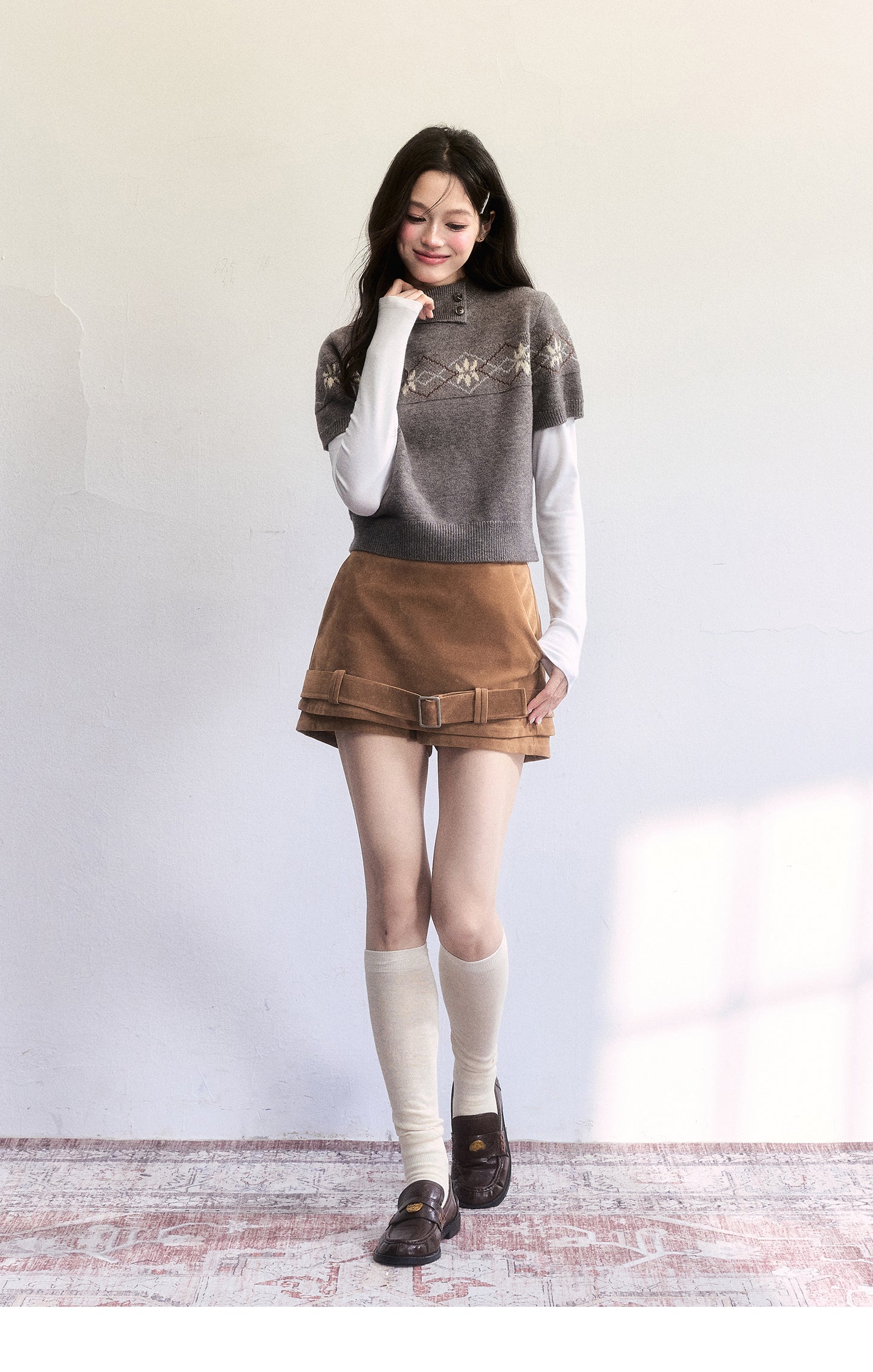 Faux Suede Mini Skirt With Hem Belt Accent