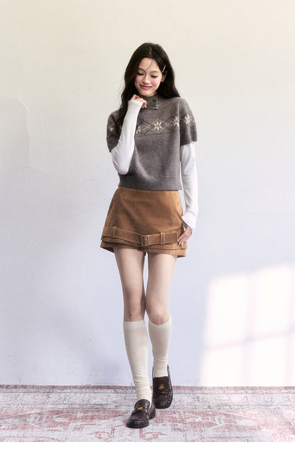 Faux Suede Mini Skirt With Hem Belt Accent