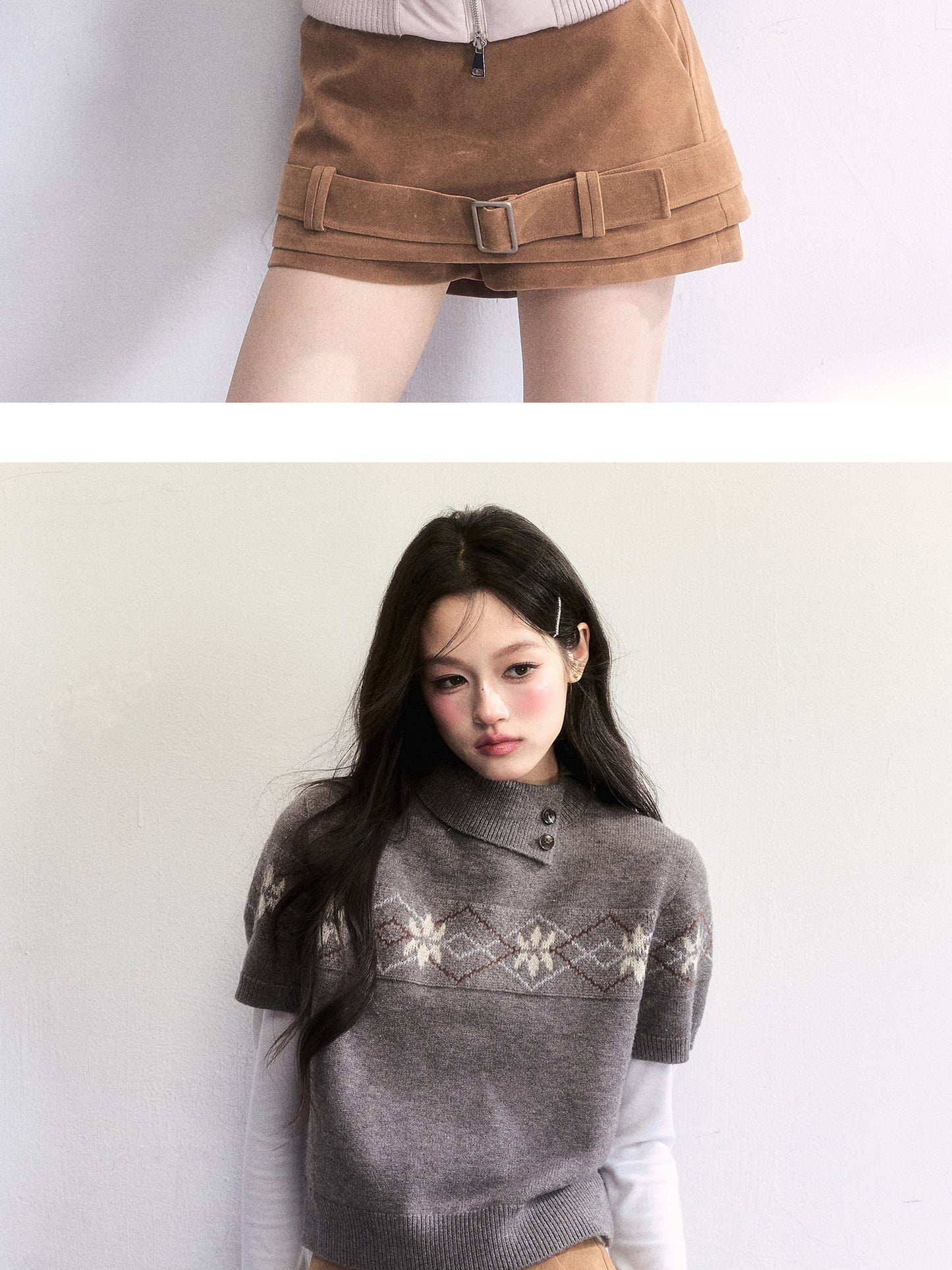 Faux Suede Mini Skirt With Hem Belt Accent