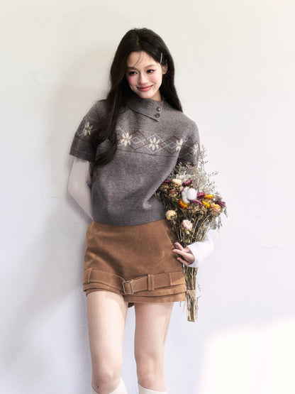 Faux Suede Mini Skirt With Hem Belt Accent