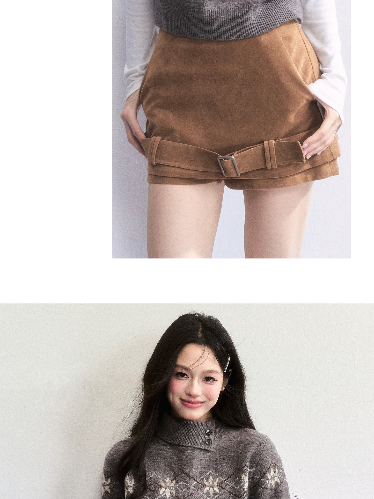 Faux Suede Mini Skirt With Hem Belt Accent