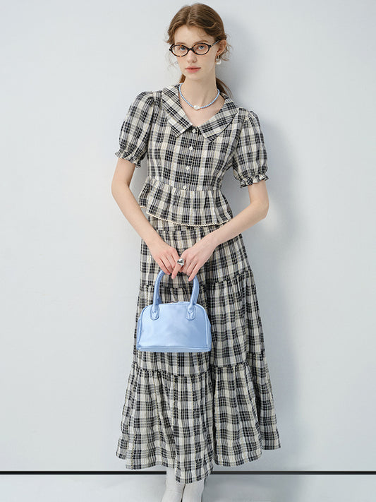 Timeless Cropped Plaid Blouse And Tiered Maxi Skirt