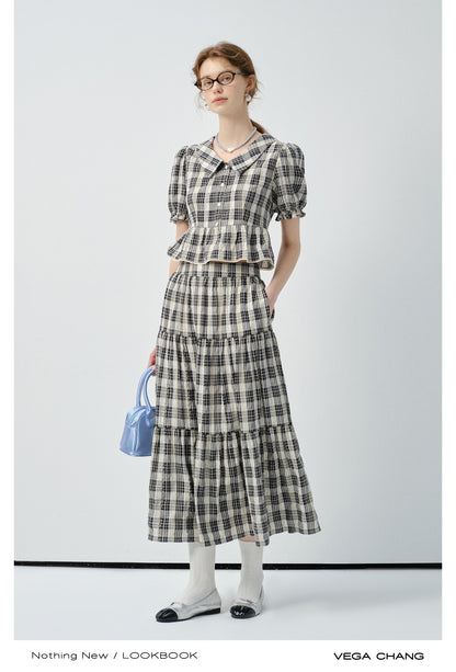 Timeless Cropped Plaid Blouse And Tiered Maxi Skirt
