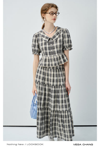 Timeless Cropped Plaid Blouse And Tiered Maxi Skirt