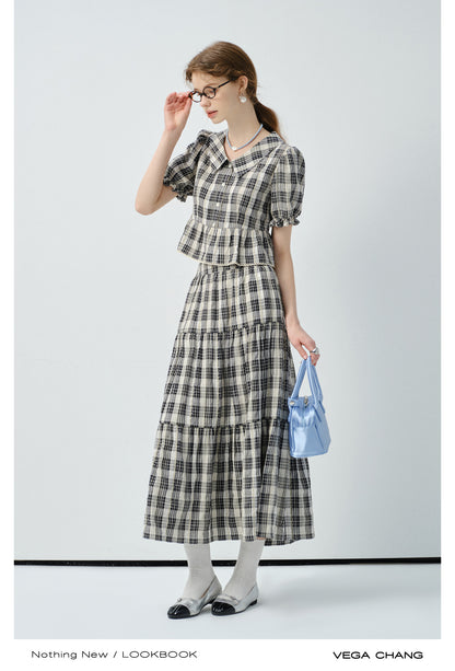 Timeless Cropped Plaid Blouse And Tiered Maxi Skirt