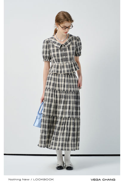 Timeless Cropped Plaid Blouse And Tiered Maxi Skirt