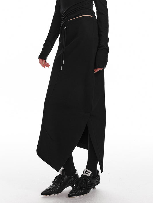 Asymmetric Cotton Blend Long Skirt With Slit