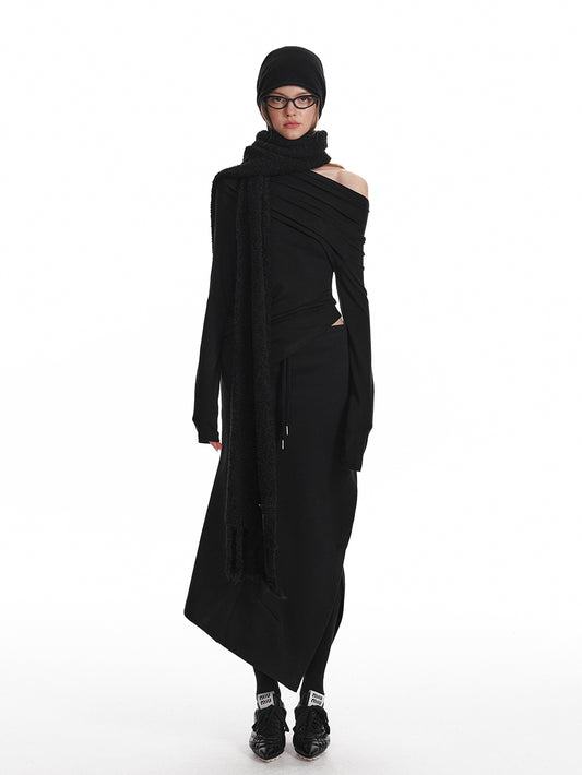 Asymmetric Cotton Blend Long Skirt With Slit