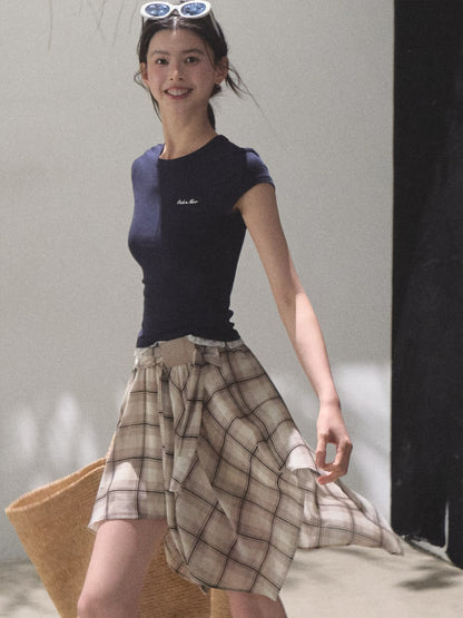 Uneven Hem Plaid Skirt