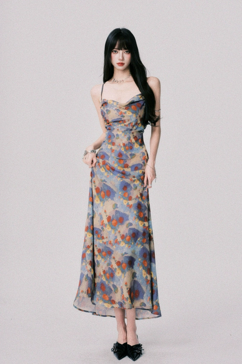 Floral Open-Back Strappy Maxi Dress