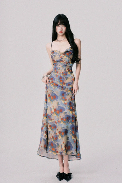Floral Open-Back Strappy Maxi Dress