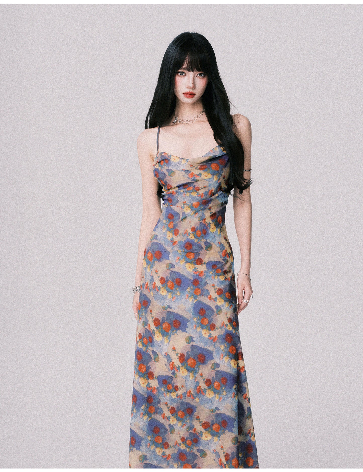 Floral Open-Back Strappy Maxi Dress