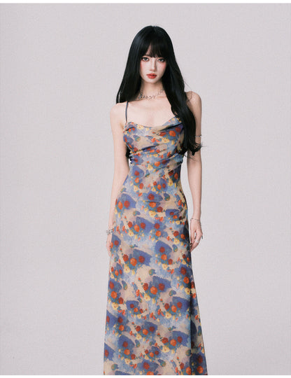 Floral Open-Back Strappy Maxi Dress