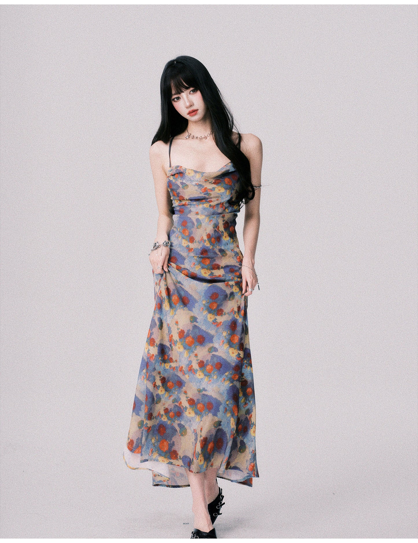 Floral Open-Back Strappy Maxi Dress