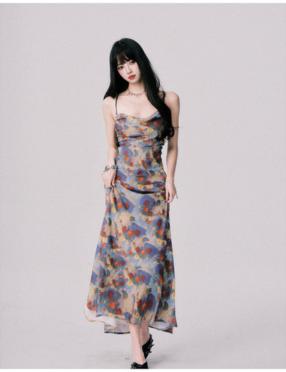 Floral Open-Back Strappy Maxi Dress