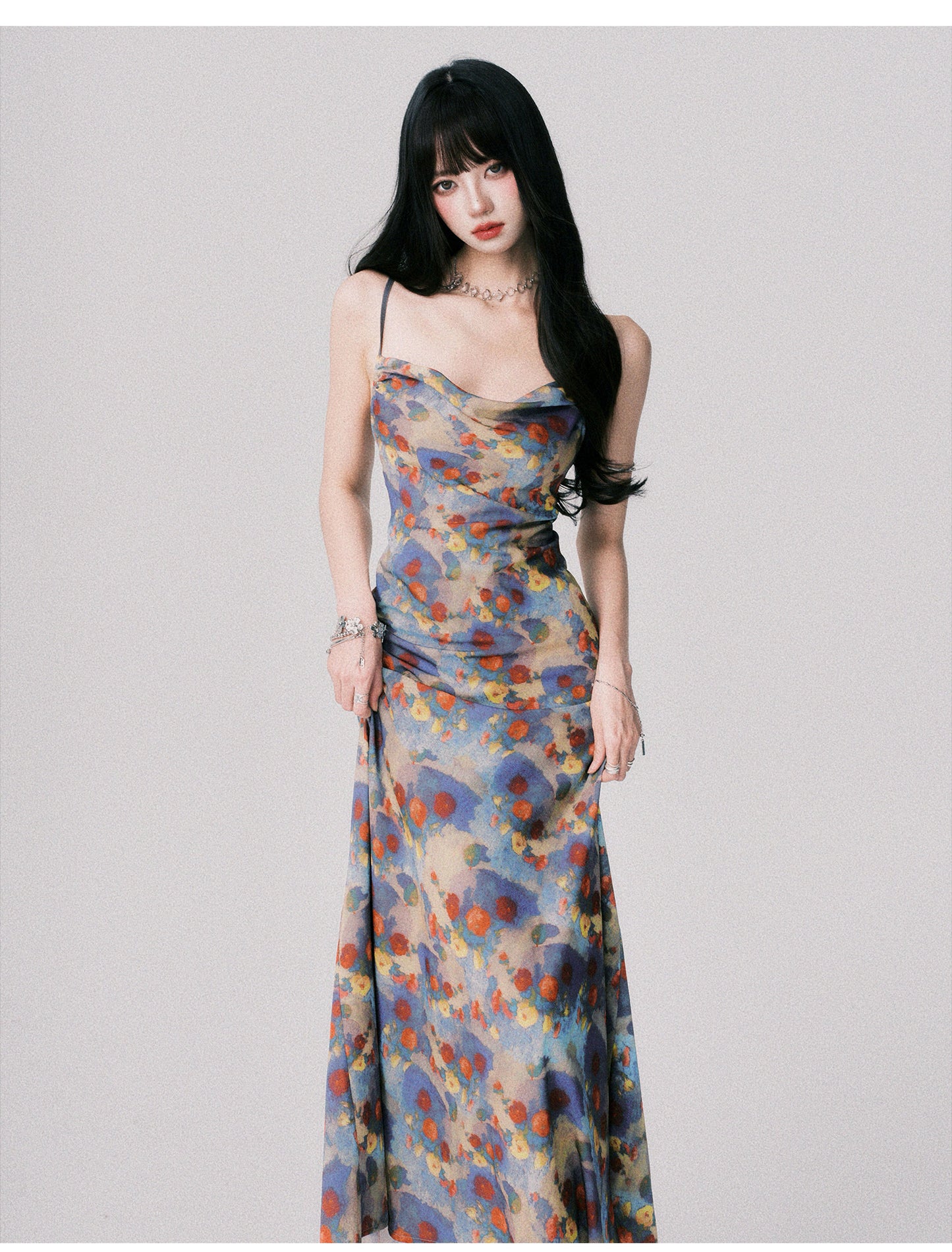 Floral Open-Back Strappy Maxi Dress