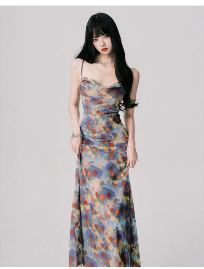 Floral Open-Back Strappy Maxi Dress