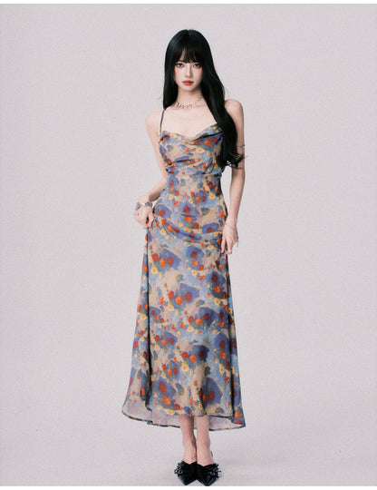 Floral Open-Back Strappy Maxi Dress
