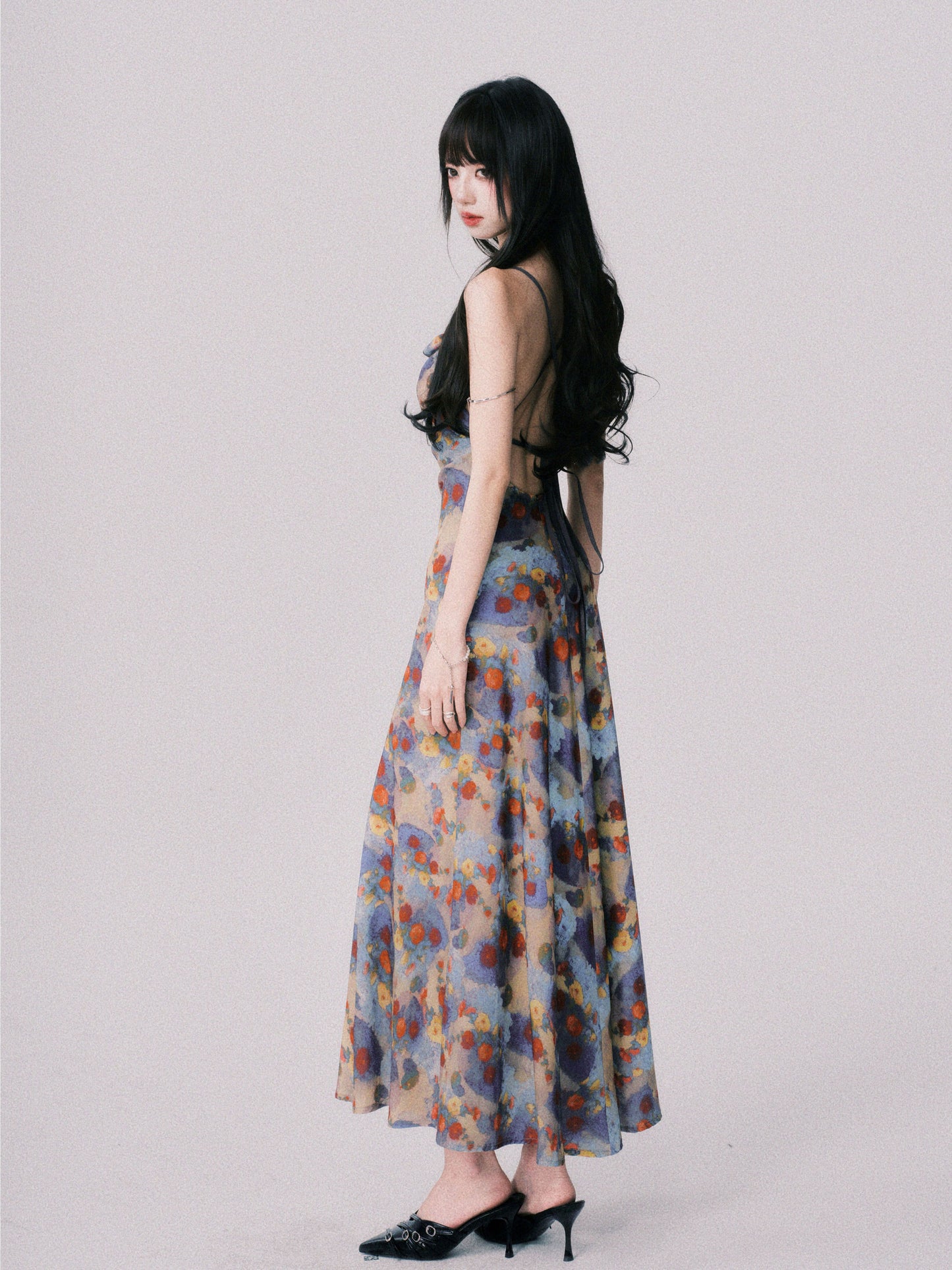 Floral Open-Back Strappy Maxi Dress