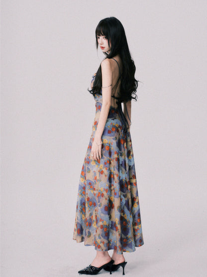 Floral Open-Back Strappy Maxi Dress