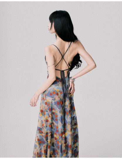 Floral Open-Back Strappy Maxi Dress