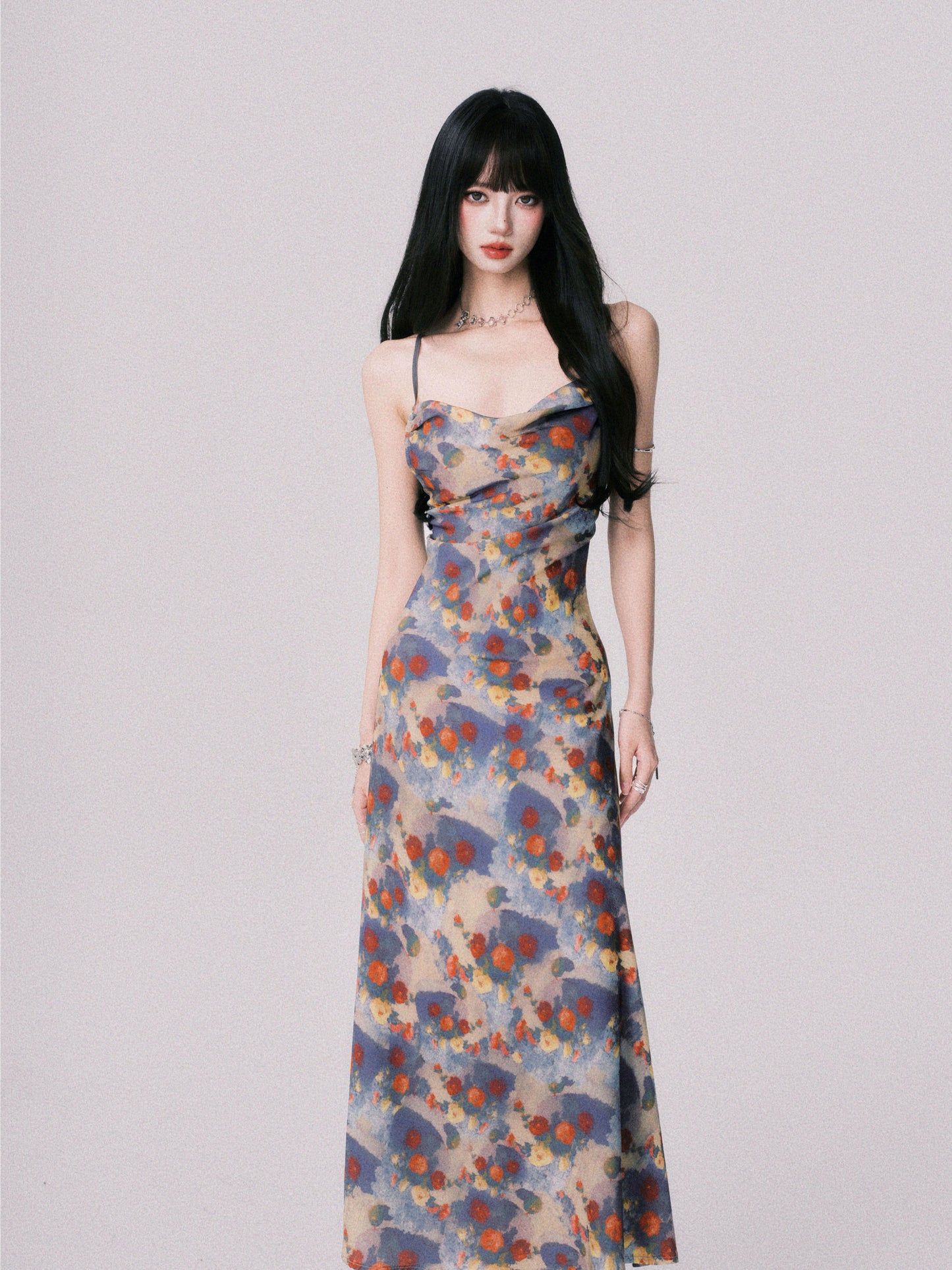 Floral Open-Back Strappy Maxi Dress