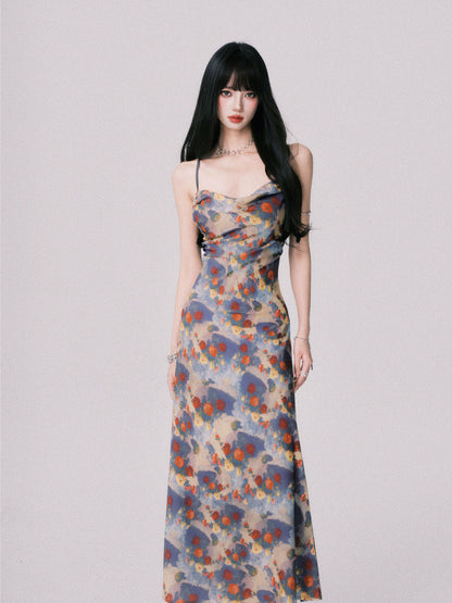 Floral Open-Back Strappy Maxi Dress
