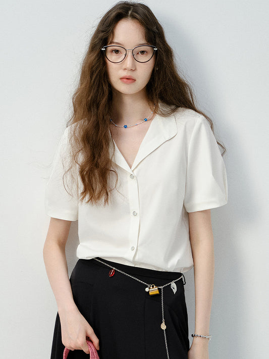 Clean-Cut Blouse With Pleated Wide Sleeves